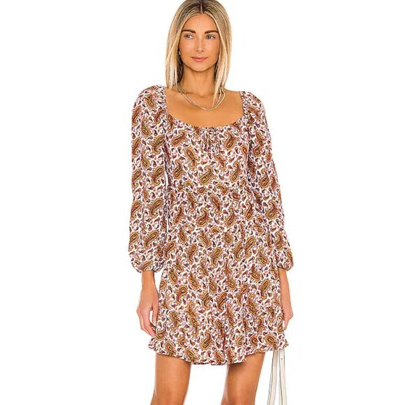FAITHFULL THE BRAND Naline Mini Dress in Burgundy Sable Paisley - Picture 1 of 6